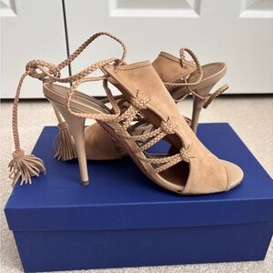 Aquazzura Tan Suede Strappy Heels